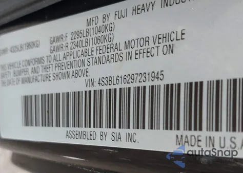 2009 Subaru Legacy 2.5I from USA, damaged, VIN 4S3BL616297231945